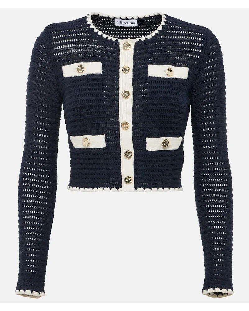 Self-Portrait Cardigan in crochet Blu