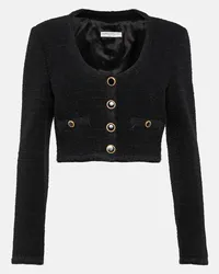 Alessandra Rich Blazer cropped in tweed a quadri Nero