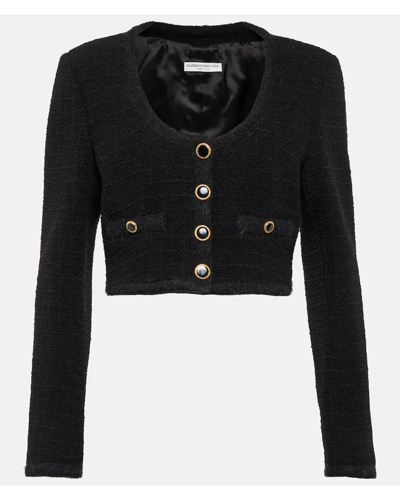 Alessandra Rich Blazer cropped in tweed a quadri Nero