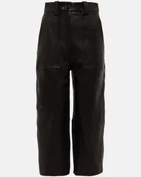 KHAITE Pantaloni regular in pelle a vita alta Nero