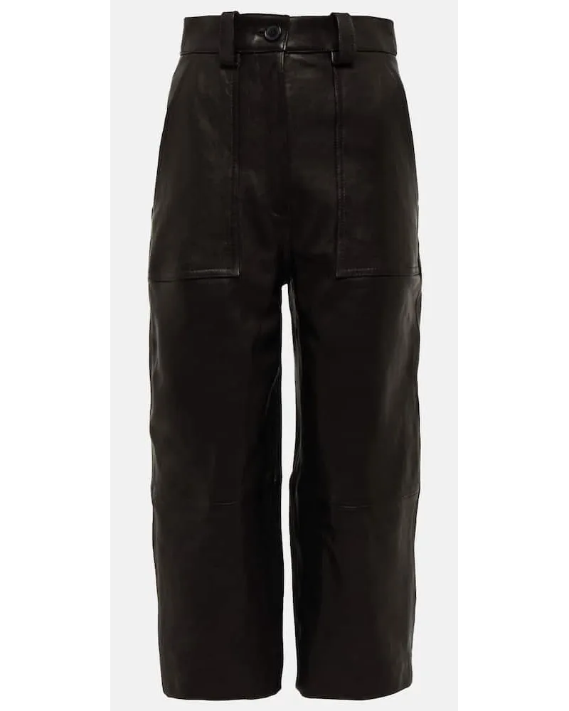 KHAITE Pantaloni regular in pelle a vita alta Nero