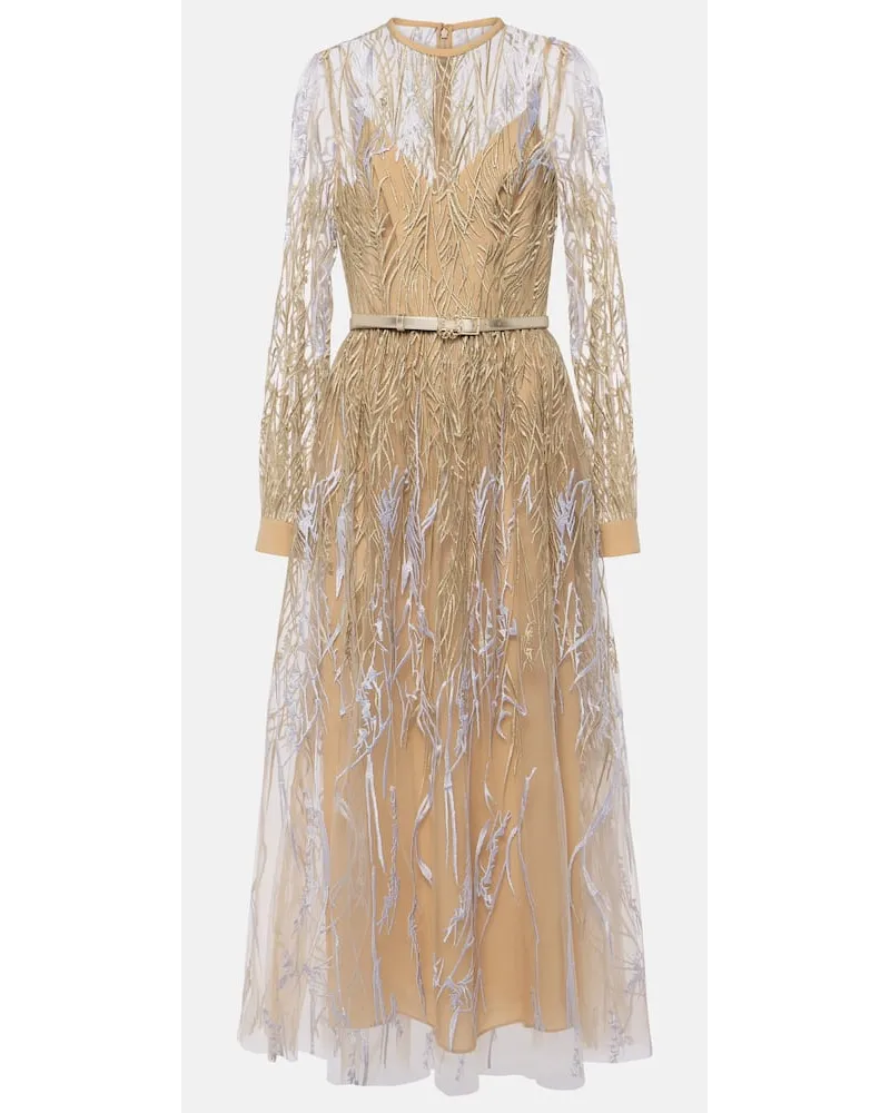 Elie Saab Abito midi in tulle Beige