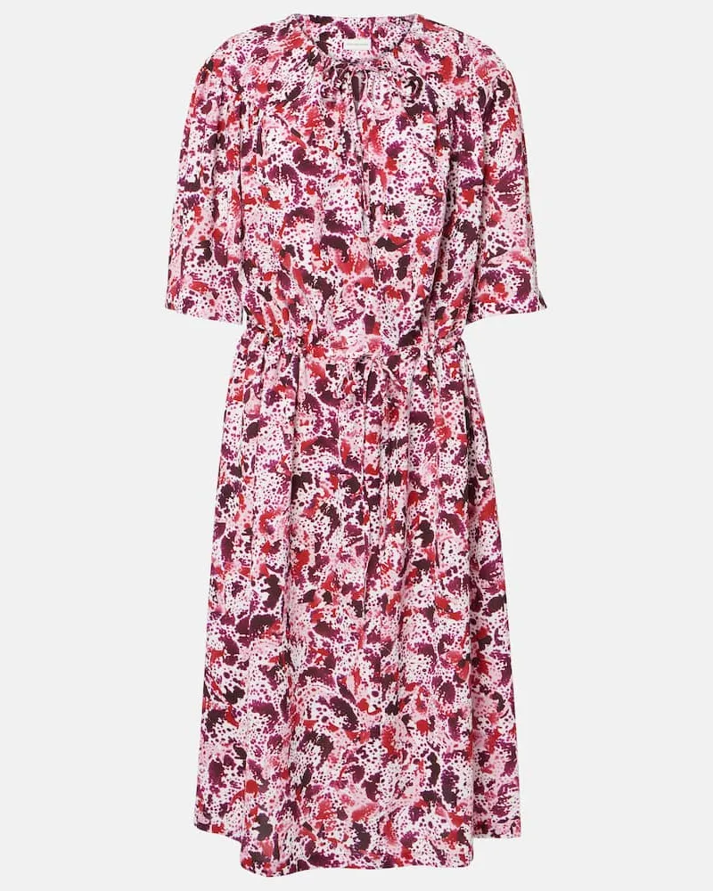 Dries van Noten Abito midi con stampa Rosa