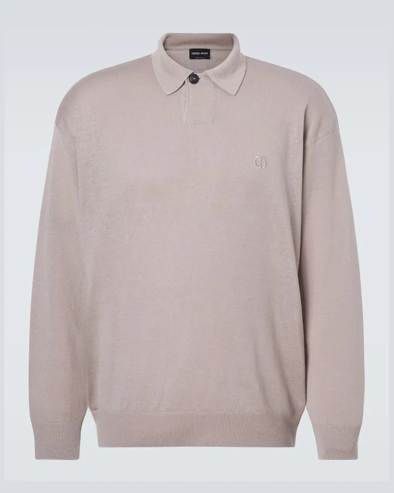 Giorgio Armani Polo in misto lino con ricamo Beige