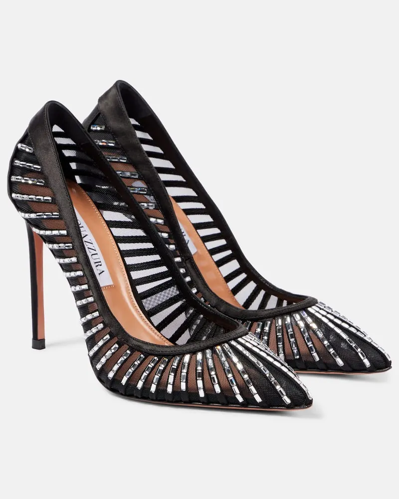 Aquazzura Pumps Passions Crystal 105 in raso e mesh Nero