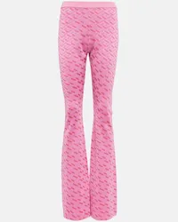 Versace Pantaloni flared La Greca in misto seta Rosa