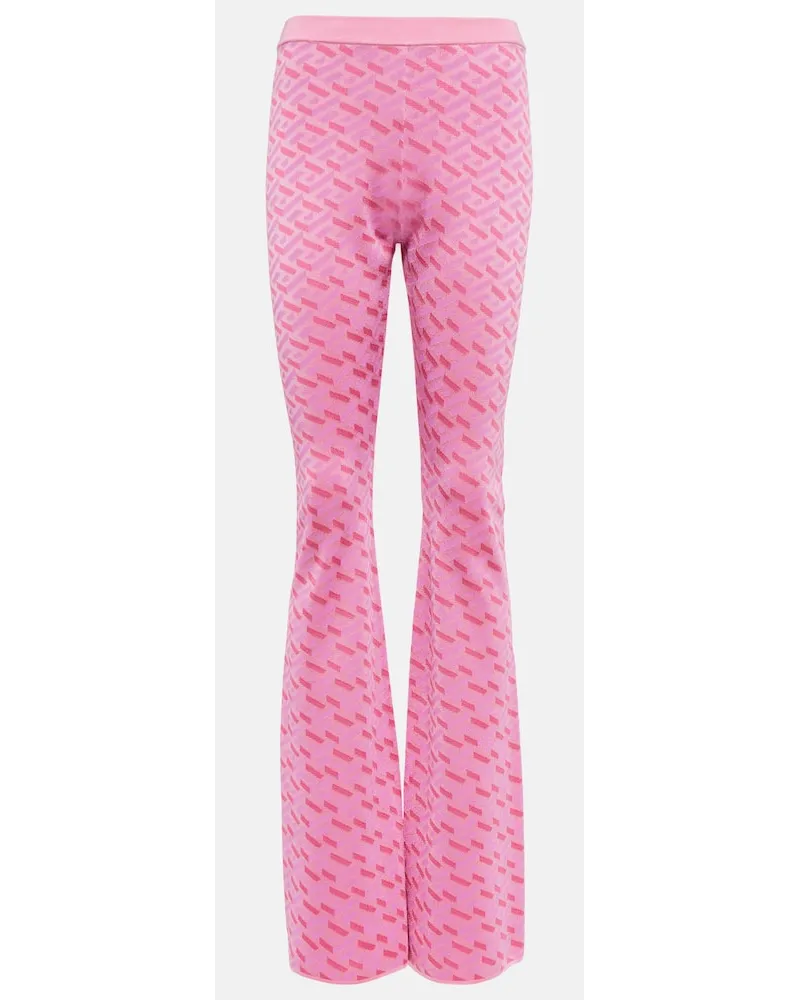 Versace Pantaloni flared La Greca in misto seta Rosa