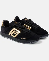 Balmain Sneakers Swan in suede con pelle Nero