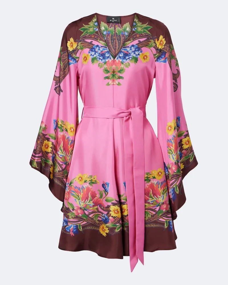 Etro Abito corto in satin di seta con cintura Multicolore