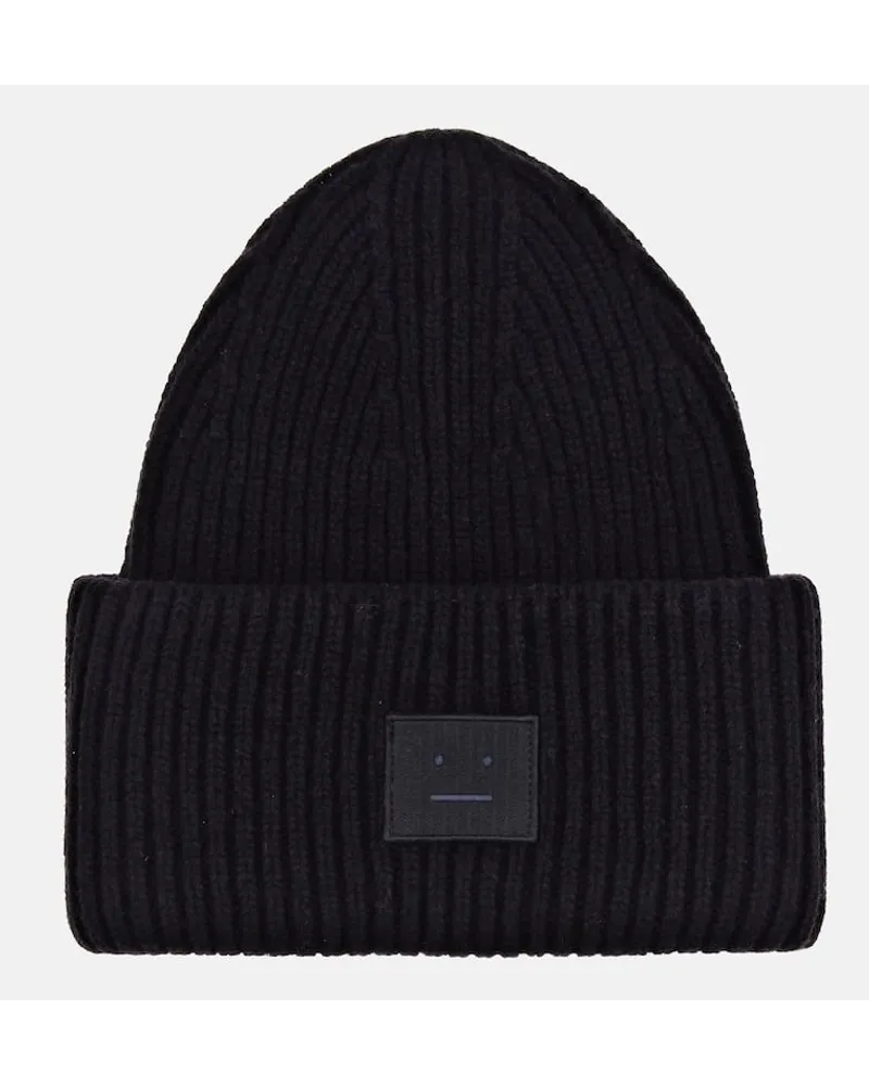 Acne Studios Berretto Pansy in lana a coste Nero