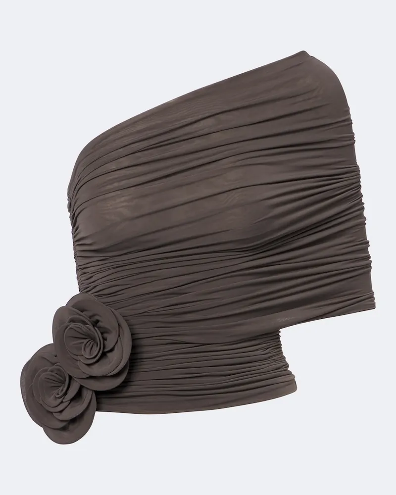 Magda Butrym Top off-shoulder con applicazioni floreali Marrone