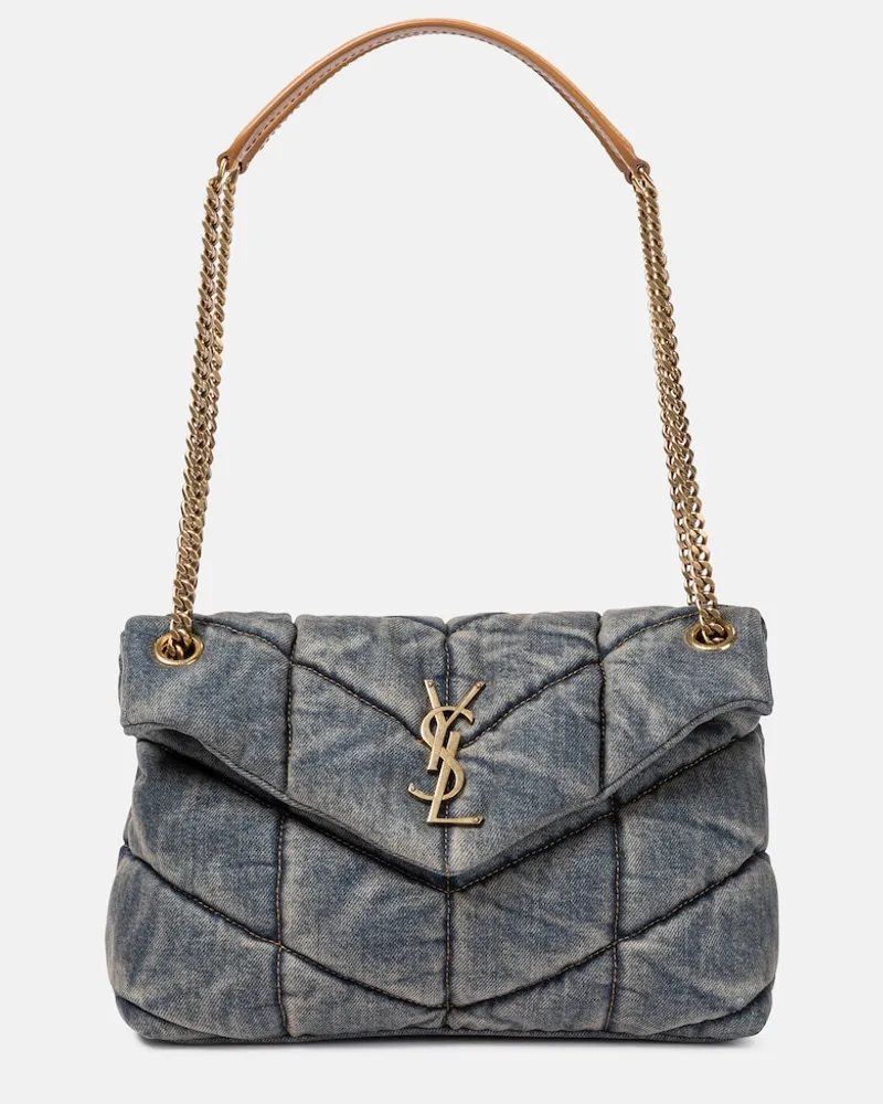Saint Laurent Borsa Puffer Small in denim Blu