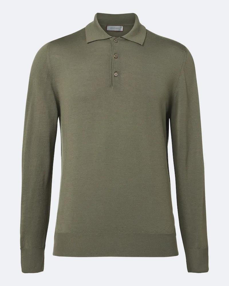 Canali Pullover polo in lana vergine Verde
