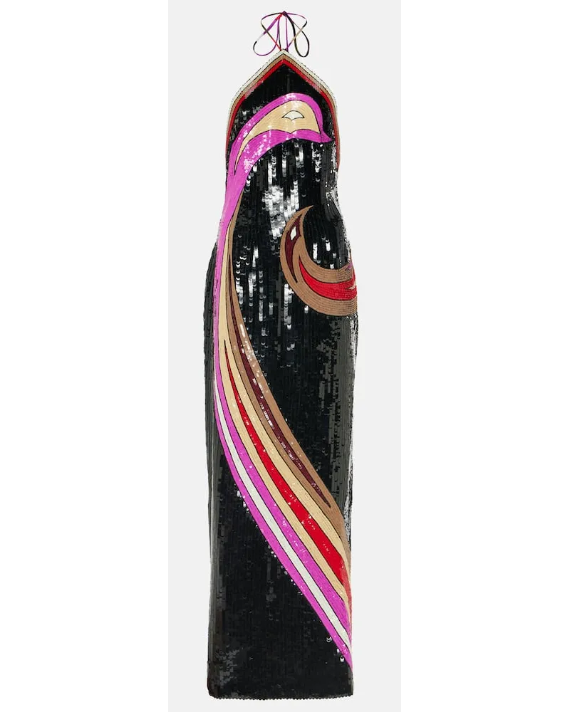 Emilio Pucci Abito lungo con stampa e paillettes Nero