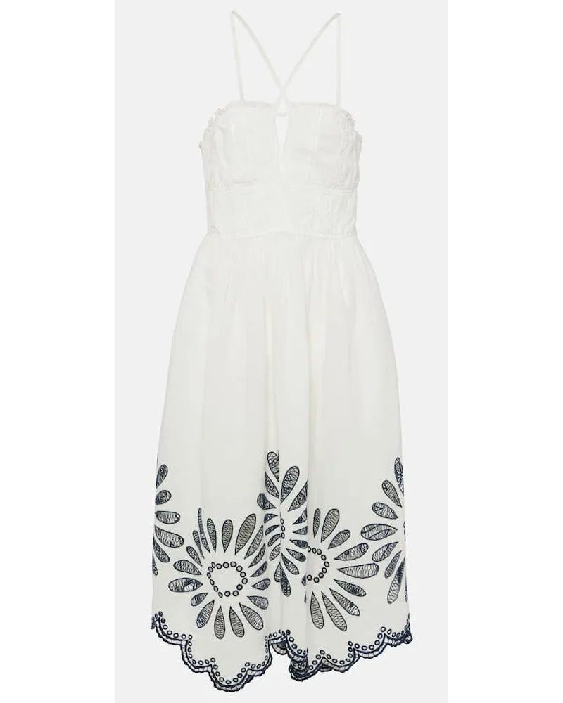 Ulla Johnson Abito midi Beatrice in lino e cotone Bianco