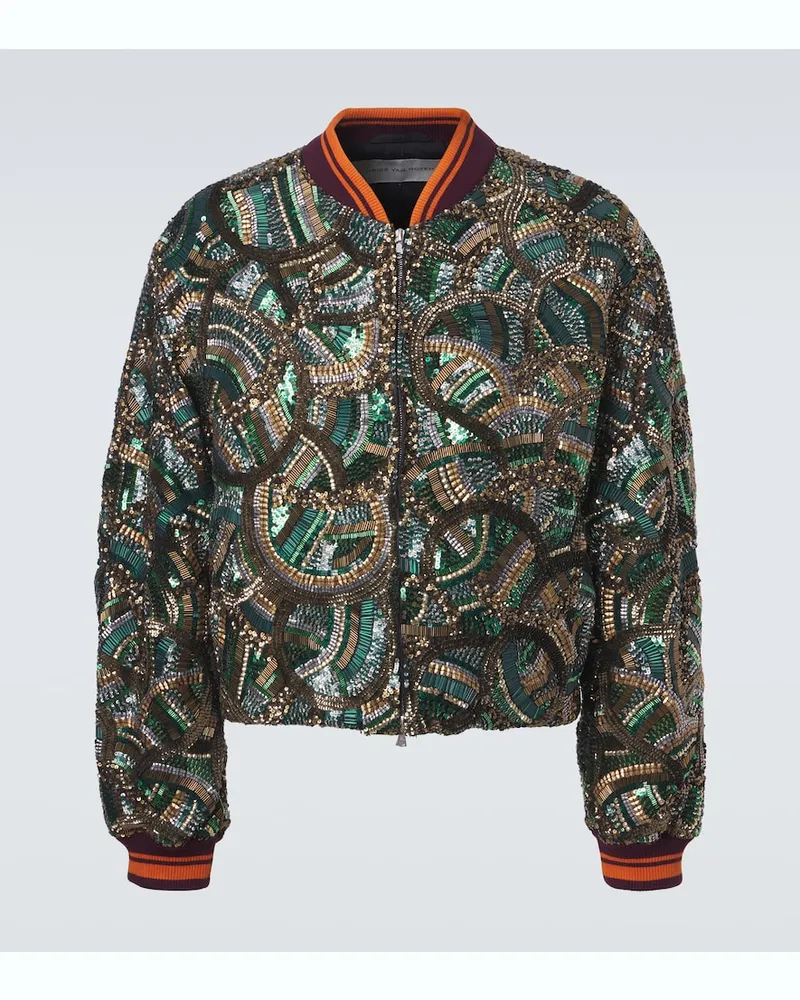 Dries van Noten Giacca bomber con cristalli Verde