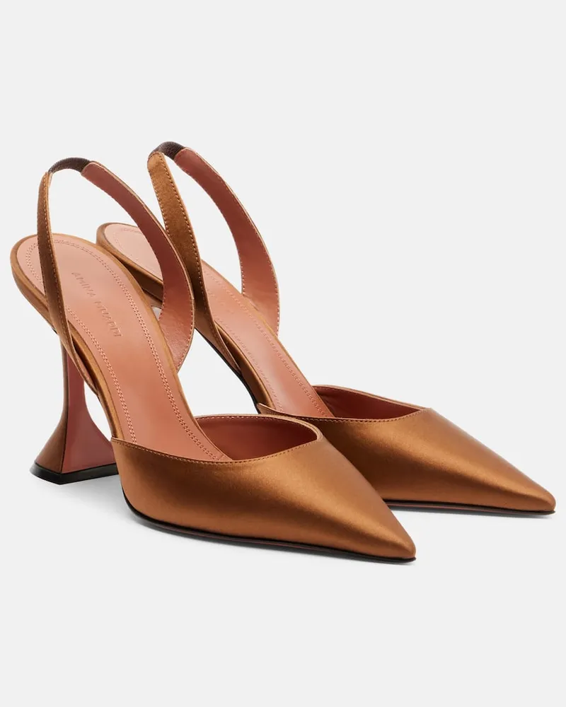 Amina Muaddi Pumps slingback Holli in raso Marrone