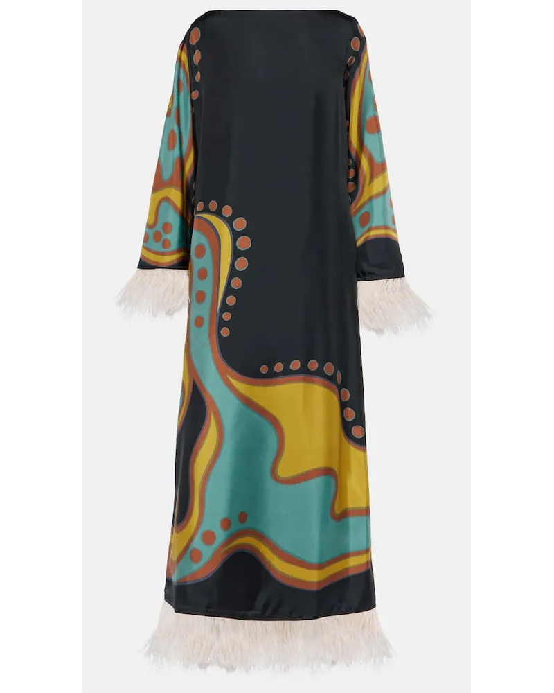 La DoubleJ Abito lungo Opera in twill con piume Multicolore