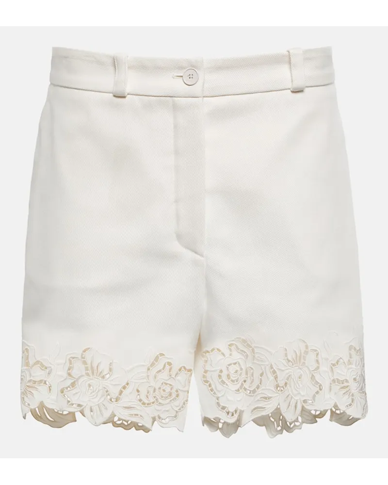 Elie Saab Shorts in cotone con ricamo Bianco