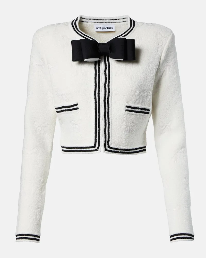 Self-Portrait Cardigan in jacquard con fiocco Bianco