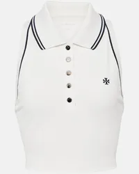 Tory Sport Polo cropped in piqué con logo Bianco