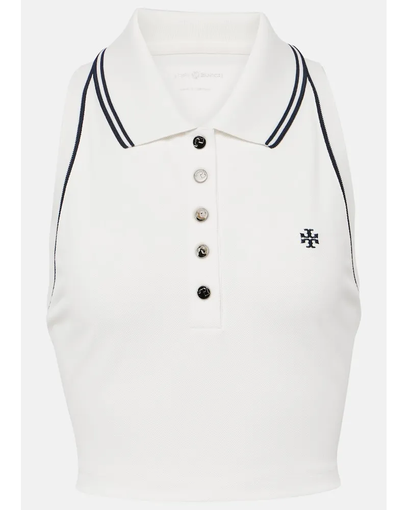 Tory Sport Polo cropped in piquÃ© con logo Bianco