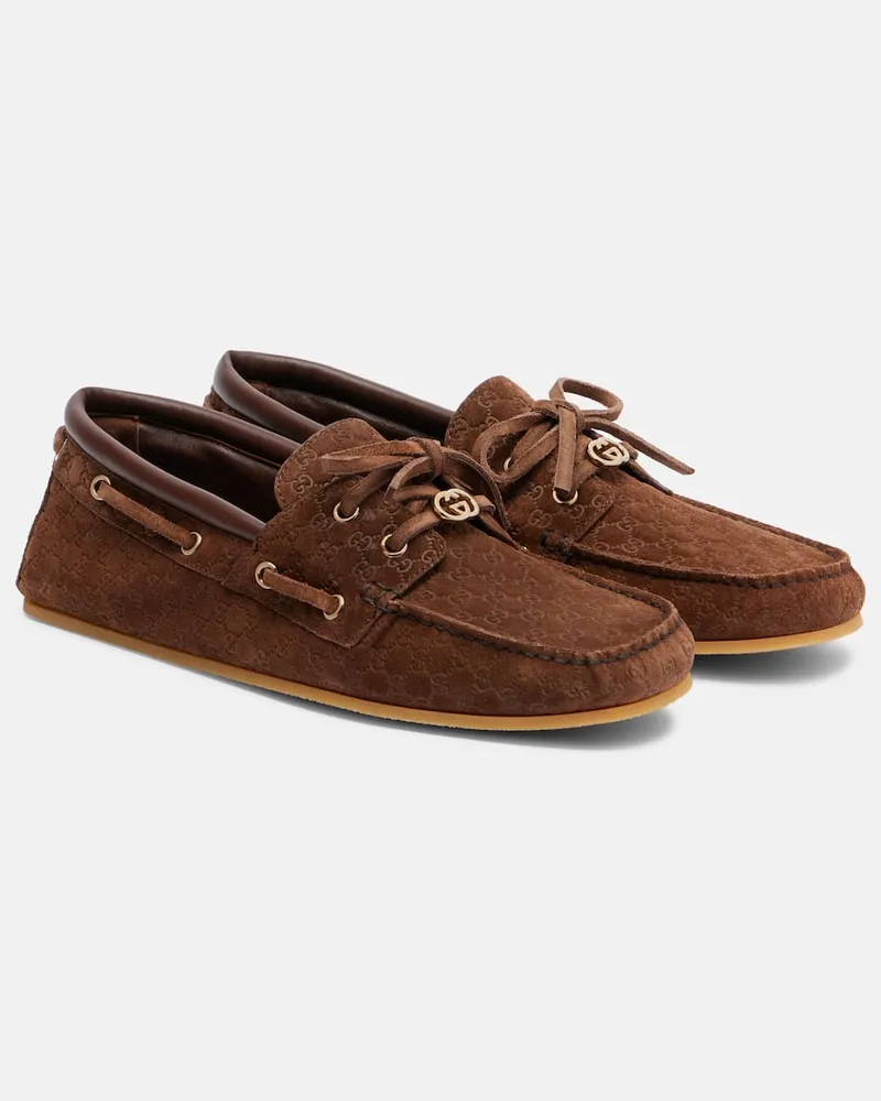 Gucci Mocassini in suede GG Marrone