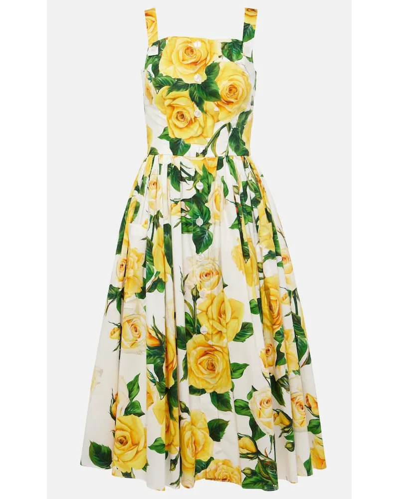 Dolce & Gabbana Abito midi in cotone con stampa Bianco