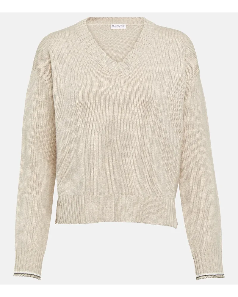 Brunello Cucinelli Pullover in lana, cashmere e seta Marrone