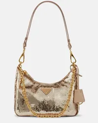 Prada Borsa in Re-Nylon con paillettes Oro