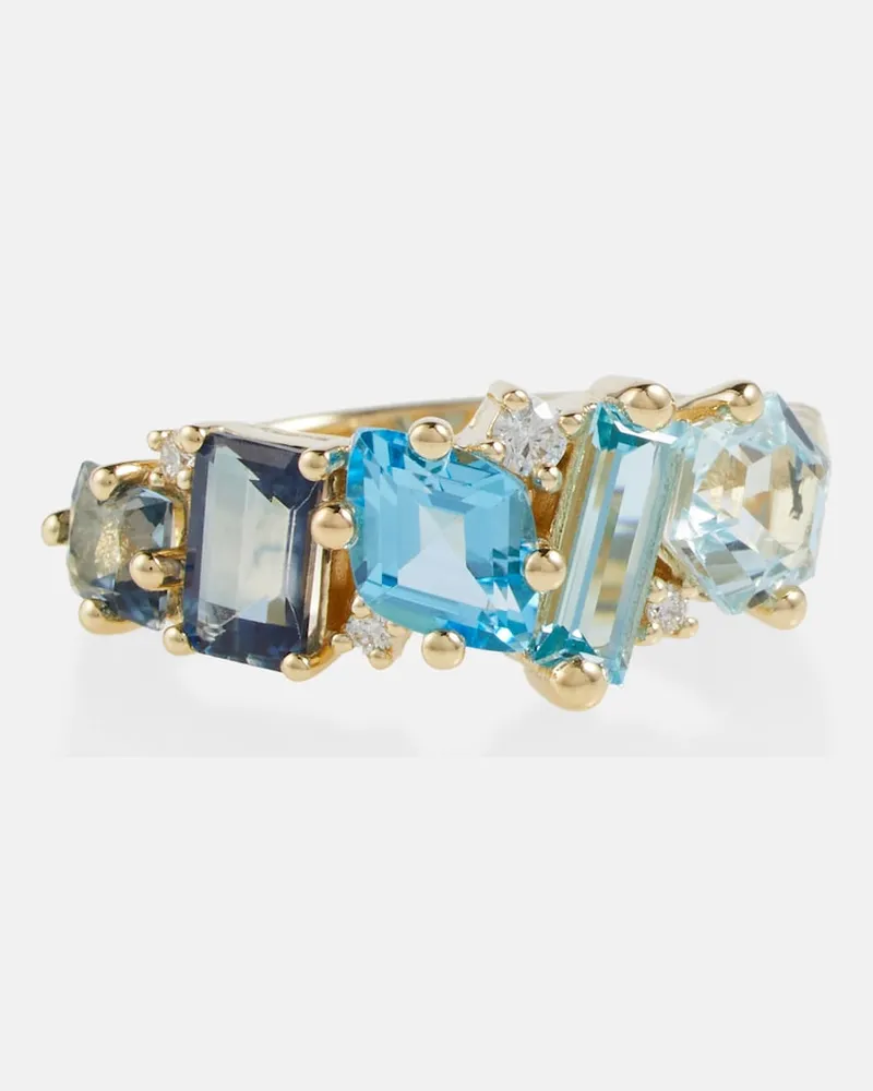 Suzanne Kalan Anello in oro giallo 14kt con diamanti e topazi Oro