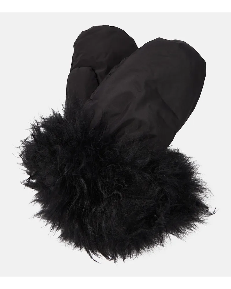 Yves Salomon Muffole imbottite in piuma con shearling Nero