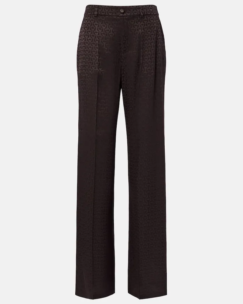 Gucci Pantaloni in jacquard di seta a gamba larga Marrone