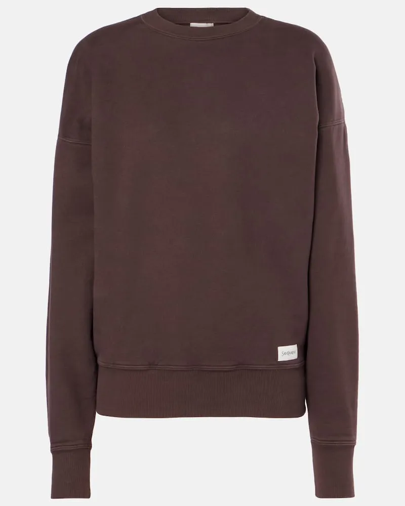 Saint Laurent Felpa in cotone con logo Marrone