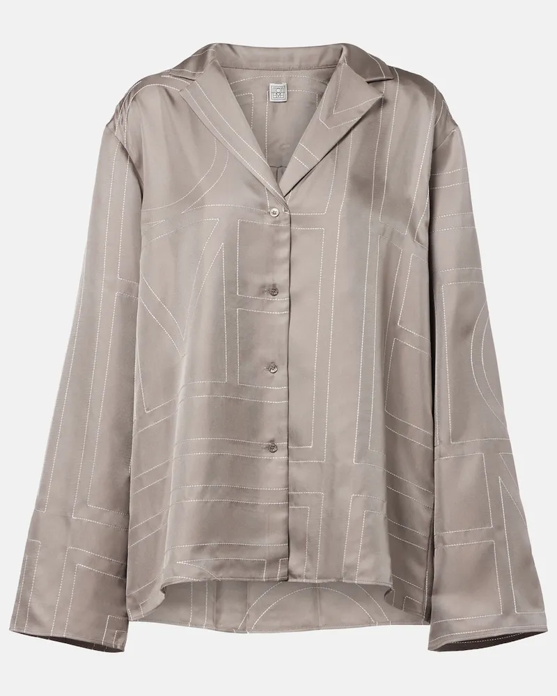 Totême Camicia pigiama in twill di seta Grigio