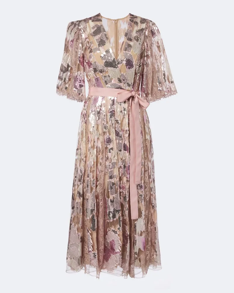 Elie Saab Abito in pizzo misto seta con paillettes Rosa