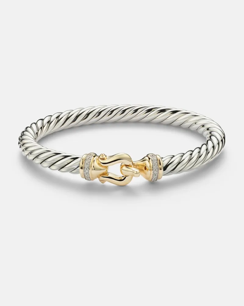 David Yurman Bracciale Cable Flex® Buckle in argento sterling e oro 14kt con diamanti Argento