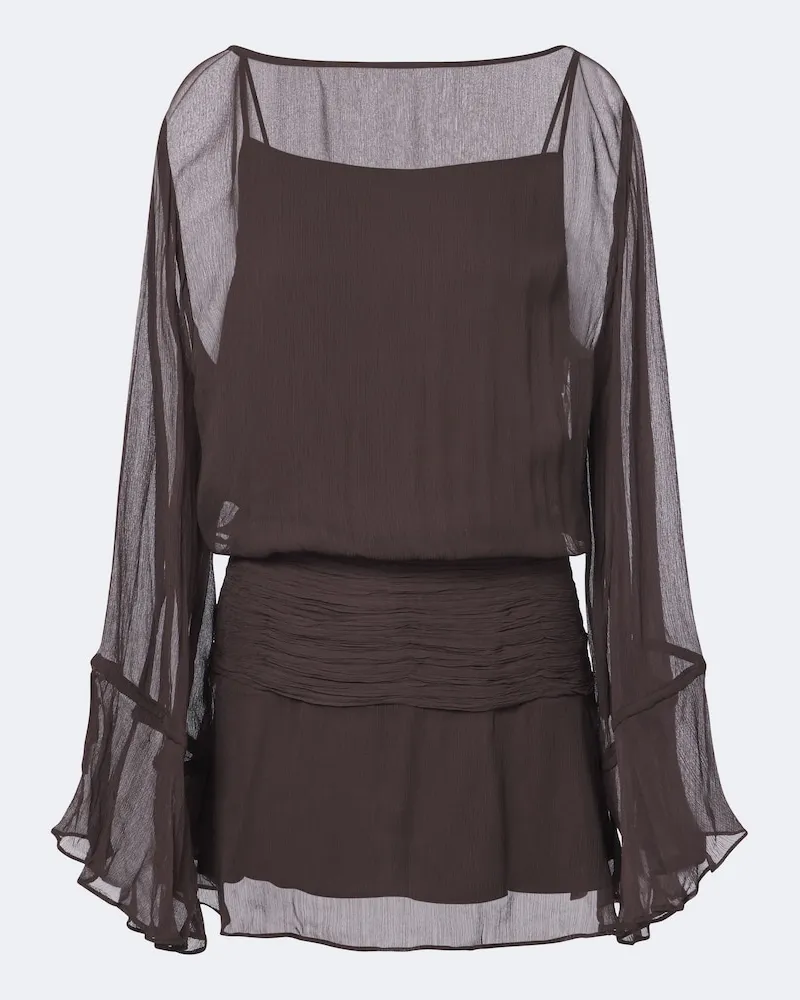 STAUD Abito corto Beatrix in chiffon Marrone