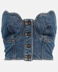 Self-Portrait Bustier cropped in denim Blu