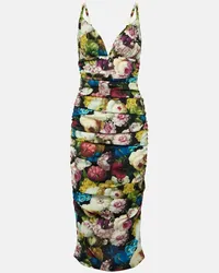 Dolce & Gabbana Abito midi in misto seta con stampa Multicolore