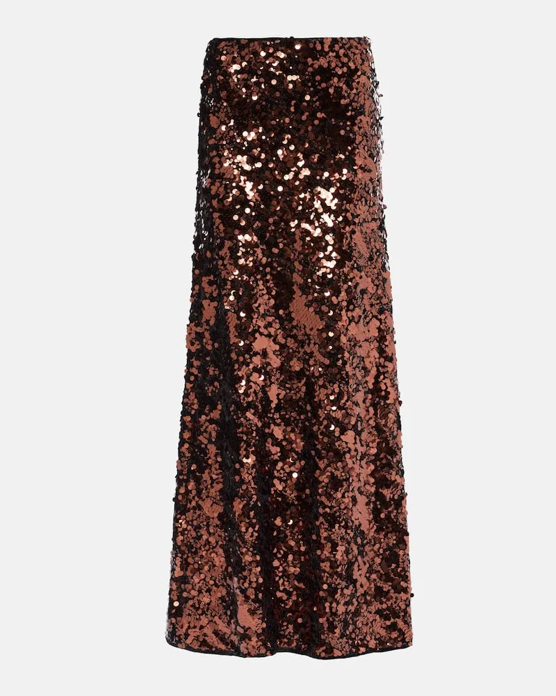 Ganni Gonna lunga con paillettes Marrone