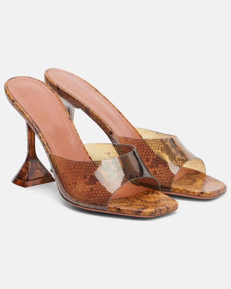 Amina Muaddi Mules Lupita in PVC con stampa Marrone
