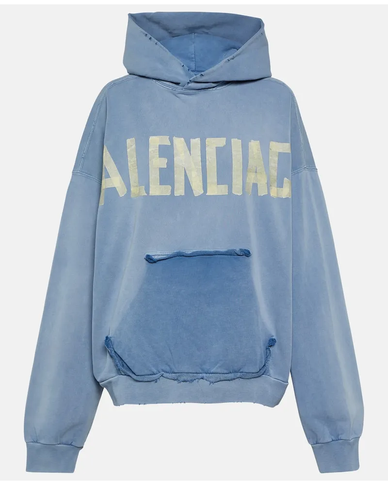 Balenciaga Felpa Tape Type in cotone con cappuccio Blu