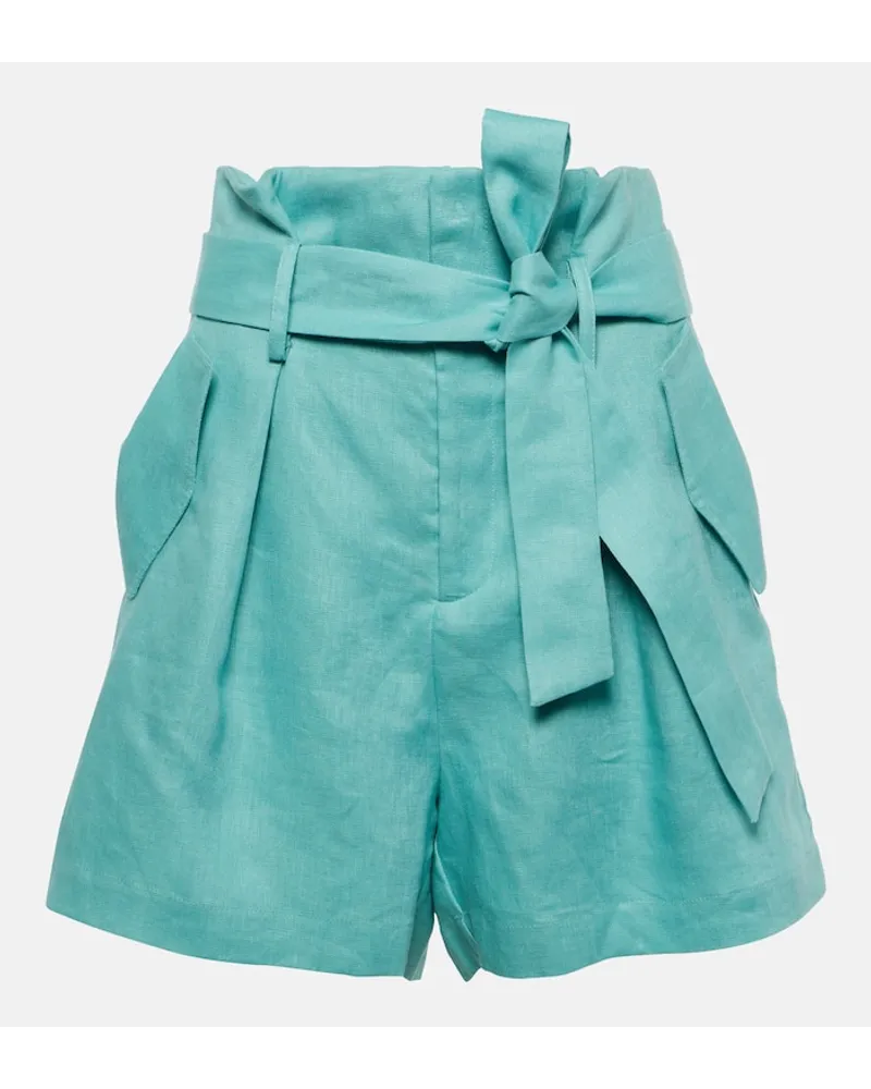 Adriana Degreas Shorts Orquidea in lino a vita alta Blu