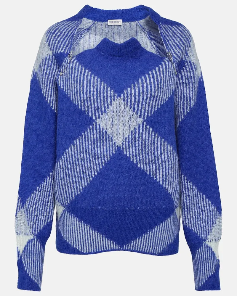 Burberry Pullover in misto alpaca a quadri Blu