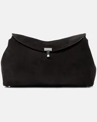 Totême Clutch T-Lock in suede Marrone