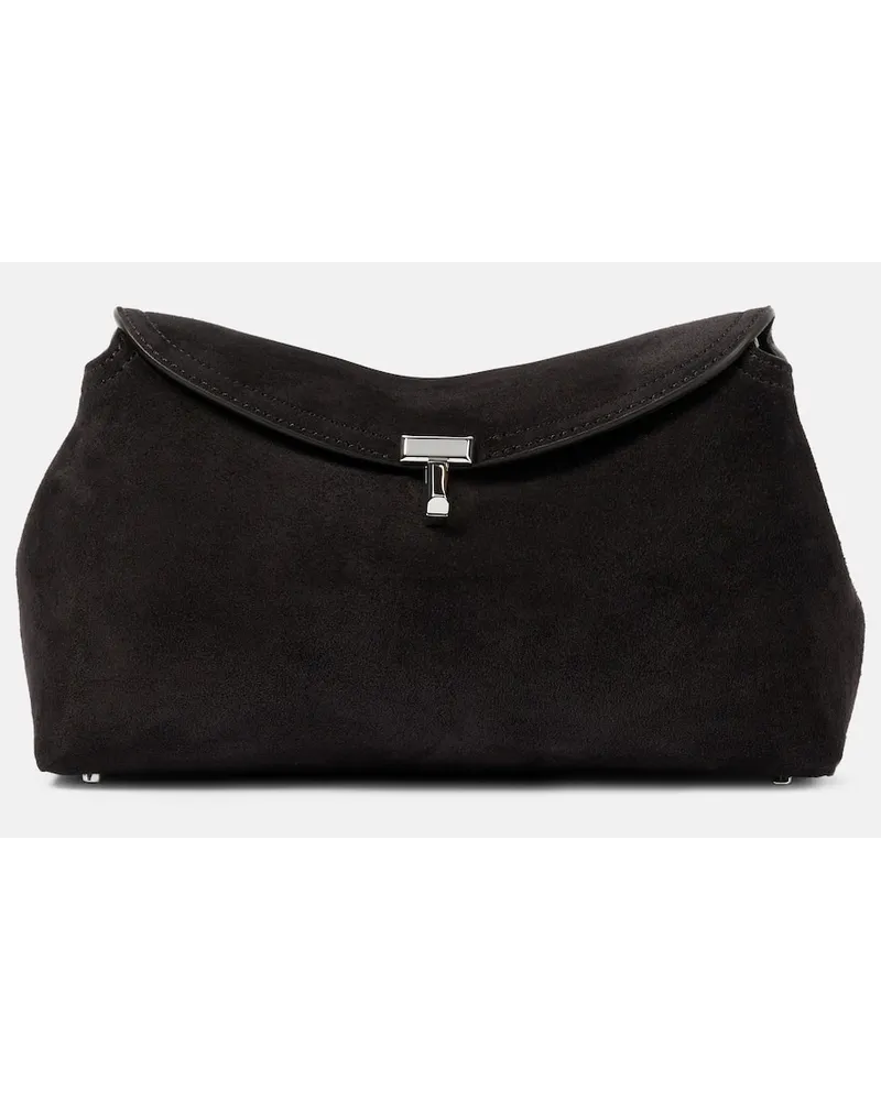 Totême Clutch T-Lock in suede Marrone