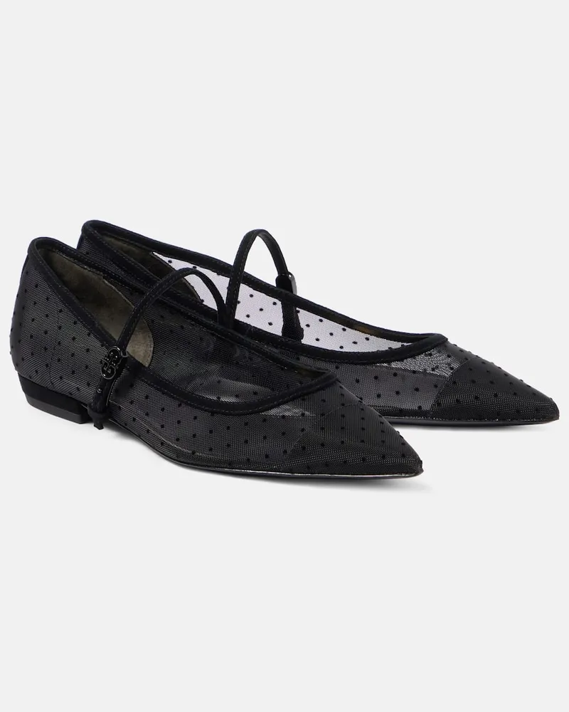 Tory Burch Ballerine Mary Jane in mesh e suede Nero