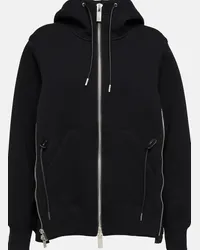 Sacai Felpa con cappuccio Sponge Sweat x Nylon in twill Nero