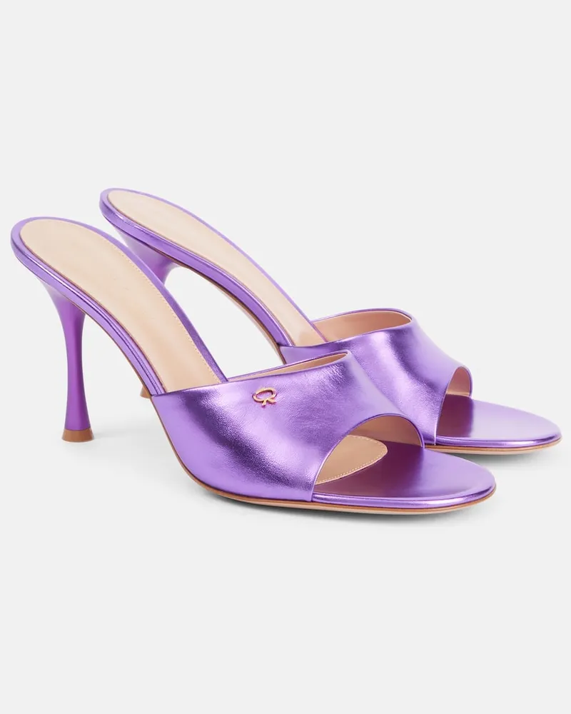 Gianvito Rossi Mules in pelle metallizzata con logo Viola